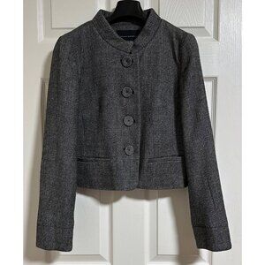 Banana Republic Gray Wool Blend Tweed Mock Neck Cropped Jacket Blazer